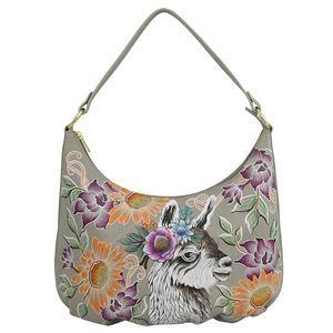 Orinal Hand-Painted Leather Ruched Hobo-Garden Llama ^-^